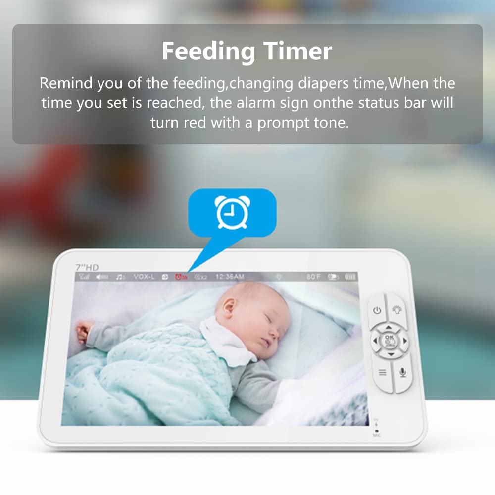 GUAZI STORE 7-inch Large Screen Baby Monitor with Camera - Split Screen, Rotating Camera, 2-Way Talk & Temperature Sensor | 2 Camera System with Auto Night Vision & Lullabies | Perfect for Nursery, Bedroom & Travel Baby Monitoring