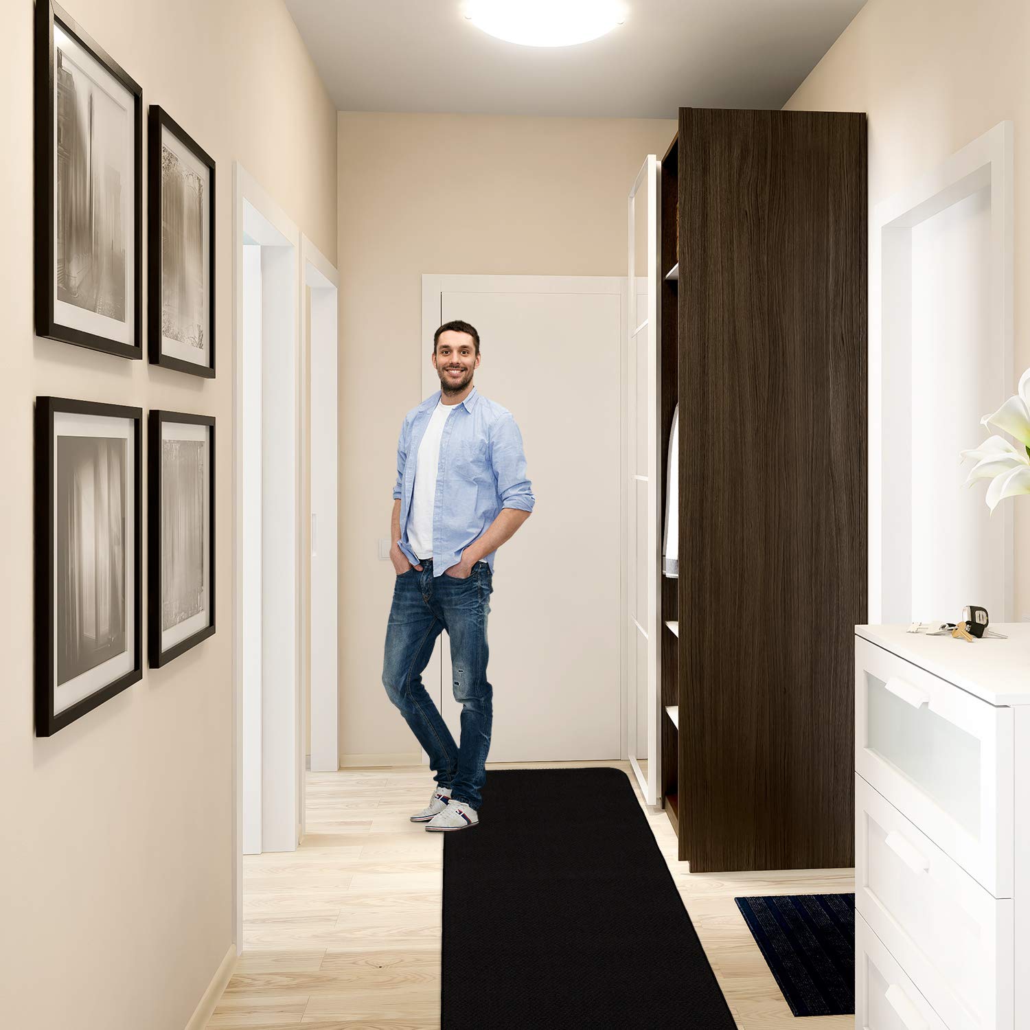 Non-Slip Carpet Runner - 6 Feet x 27 Inches Black - Perfect for Stairs, Hallways & High-Traffic Areas - Skid-Resistant Home Safety Solution