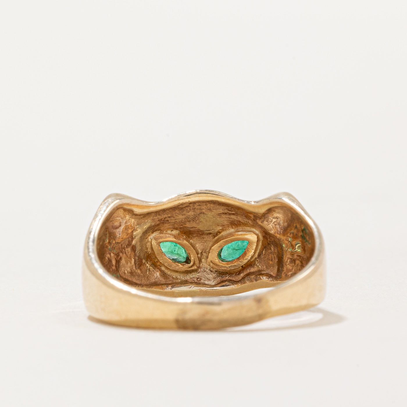 Emerald Cat Face Ring - 0.06ctw Genuine Emerald Gemstone - Size 7 Adjustable Sterling Silver Ring - Perfect for Cat Lovers, Birthday Gifts & Everyday Wear