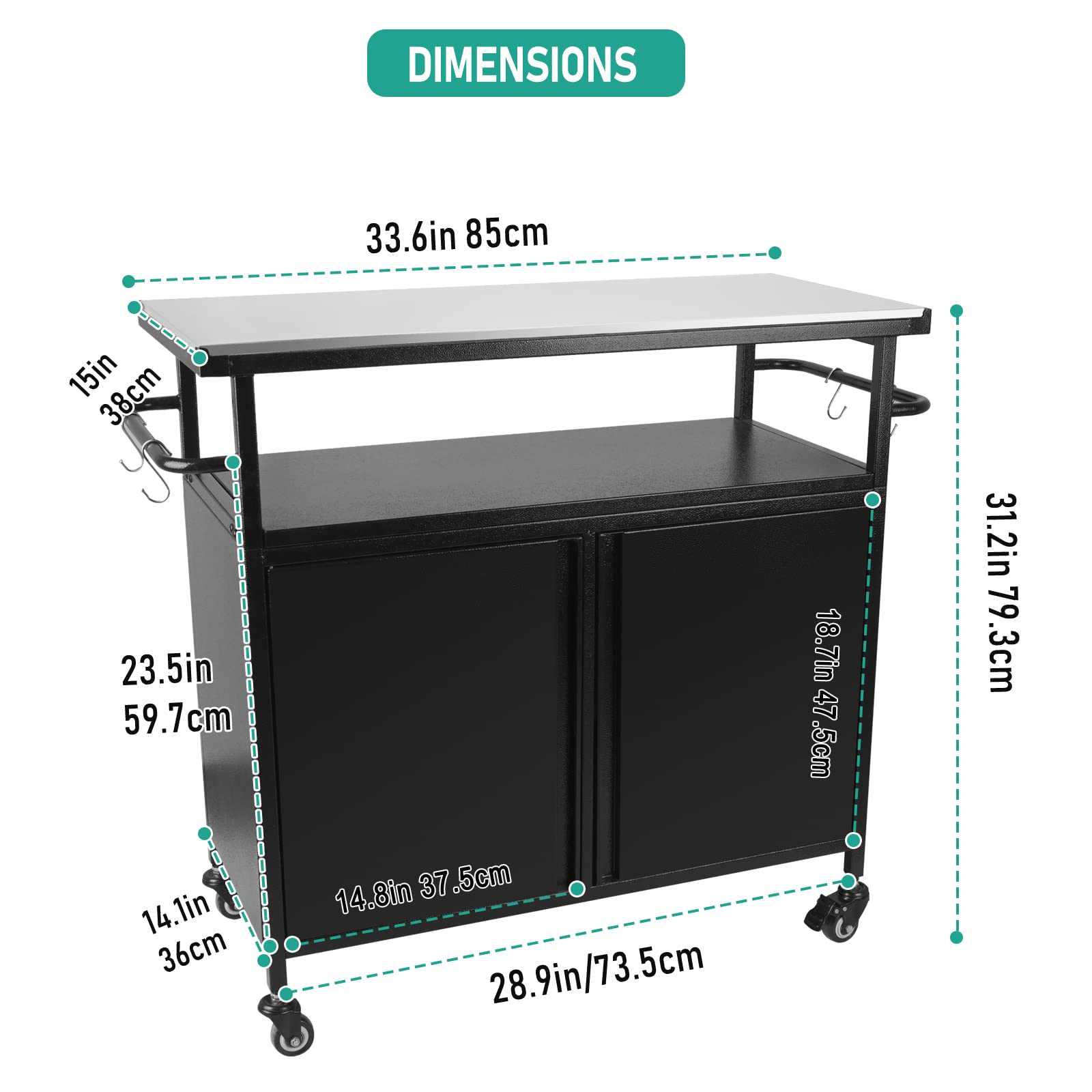 Karpevta Stainless Steel Outdoor Grill Cart with Storage & Wheels - Portable BBQ Prep Table with Handle for Backyard, Patio, Camping & Tailgating | Perfect for Grilling, Food Prep & Outdoor Entertaining