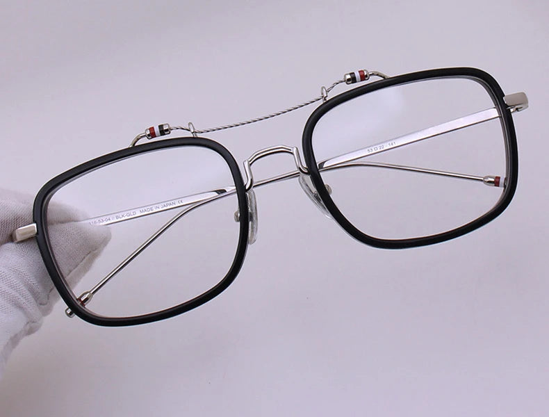 Black Unisex Square Double Bridge Acetate Eyeglasses Frame - Lightweight Alloy & Acetate Design for Men & Women - Perfect for Reading, Work, and Fashion Accessories (Model TBS816)