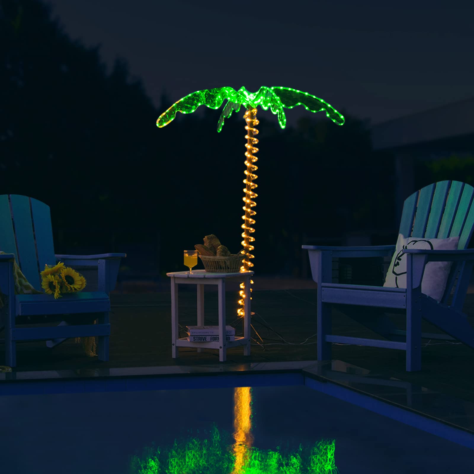 Goplus 5FT LED Lighted Palm Tree with 198 Warm White Lights - Outdoor Tropical Decor for Patio, Backyard, Poolside, Garden & Indoor Holiday Party Decoration | Weather-Resistant Artificial Rope Light Tree for Tropical Theme Nights, Summer Parties & Landscape Lighting