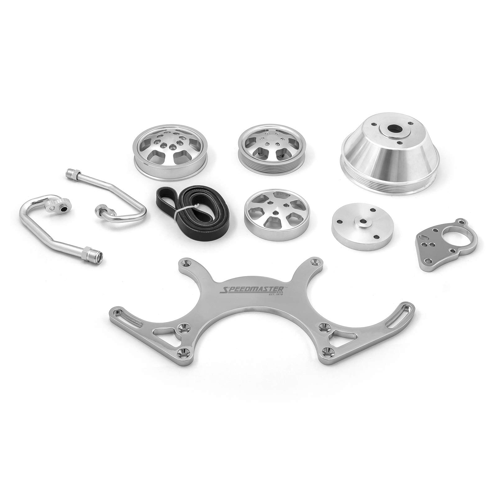 Speedmaster 1-415-001-01 Aluminum Serpentine Complete Engine Pulley Kit for Chevy SBC 350 - Polished Finish | Performance Upgrade for Muscle Cars & Hot Rods