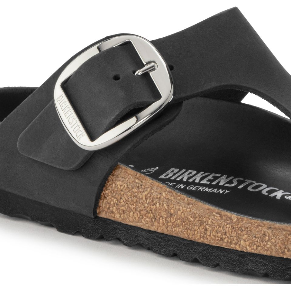 Birkenstock Women's Gizeh Big Buckle Sandals - Black Oiled Leather - Comfortable Arch Support for Walking, Travel & Casual Wear