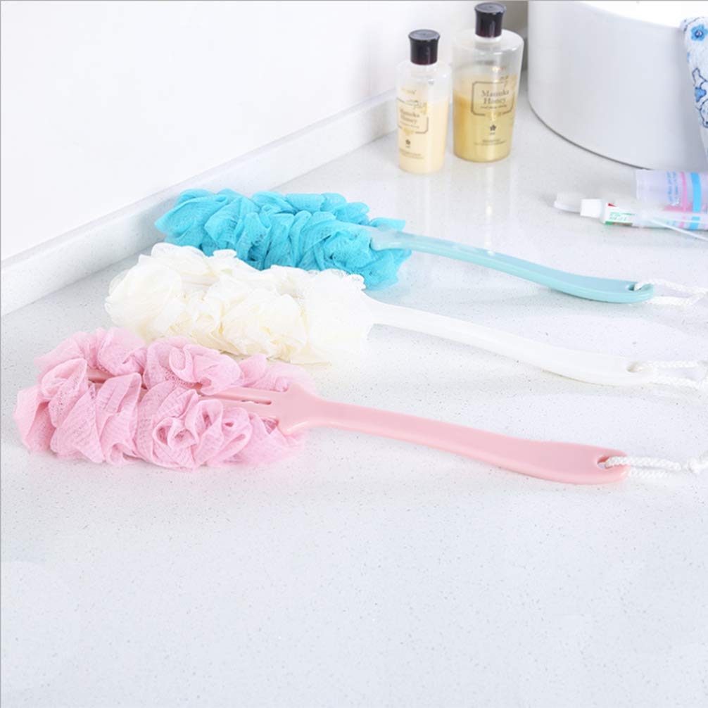 EXCLUZO Long Handle Bath Brush with Mesh Scrubber - Exfoliating Body Sponge for Shower & Bathroom - Perfect for Back Scrubbing, Exfoliation & Deep Cleaning (1-Pack)