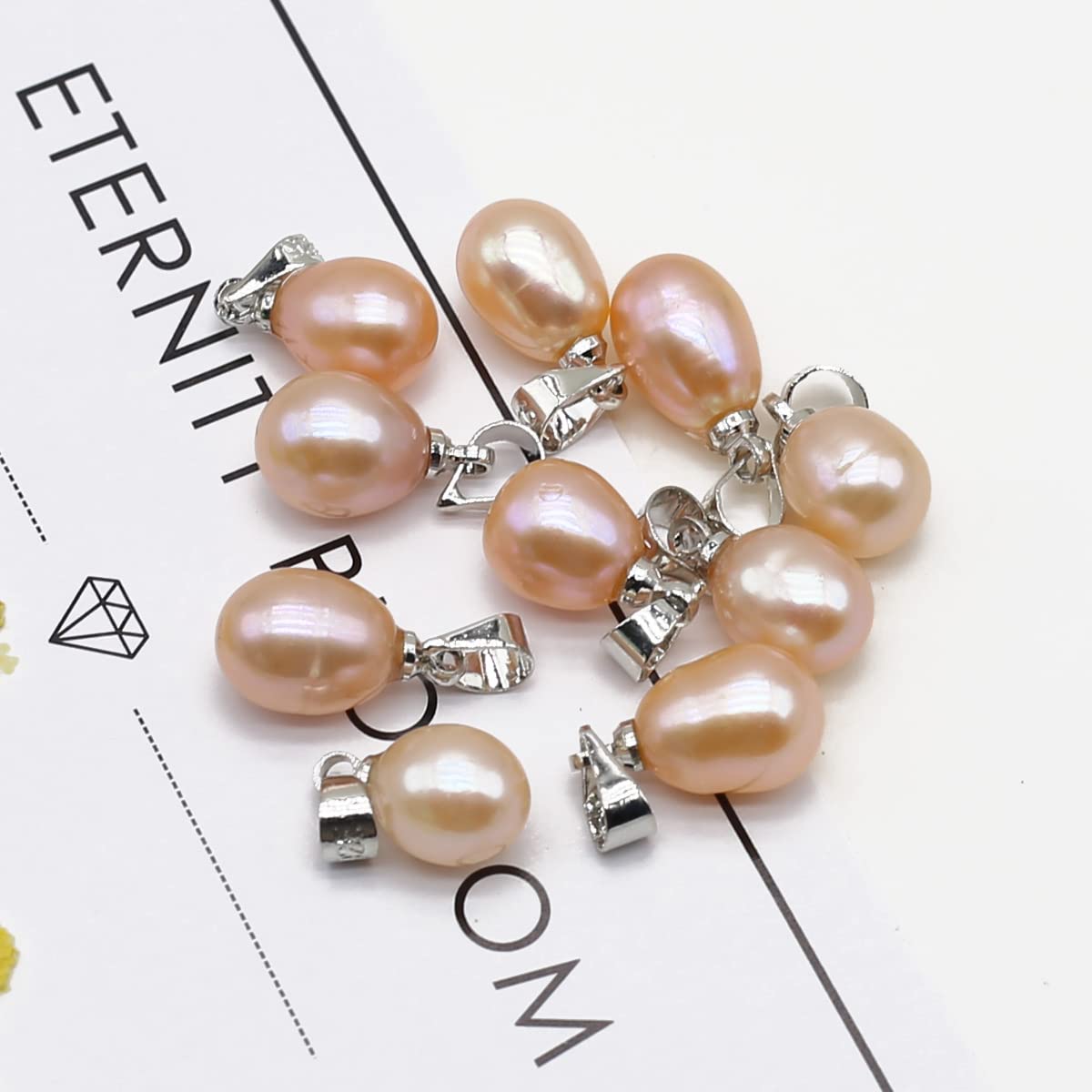 LE SKY 10 Pcs AAA Grade Natural Pink Freshwater Cultured Pearl Pendants - Rice Shape 7-8mm Pearl Beads for Jewelry Making DIY, Necklace & Bracelet Charms - Perfect for Wedding, Bridal & Handmade Jewelry Designs