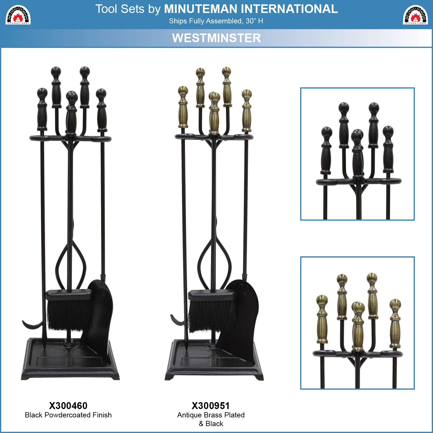 Westminster 5-Piece Fireplace Tool Set - Heavy Duty Black Steel Fireplace Accessories with Stand - Perfect for Fireplace Maintenance, Home Decor & Cozy Winter Nights