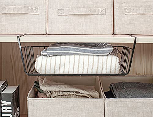 Tebery 2 Pack Black Under Shelf Wire Baskets - Kitchen & Office Storage Organizer