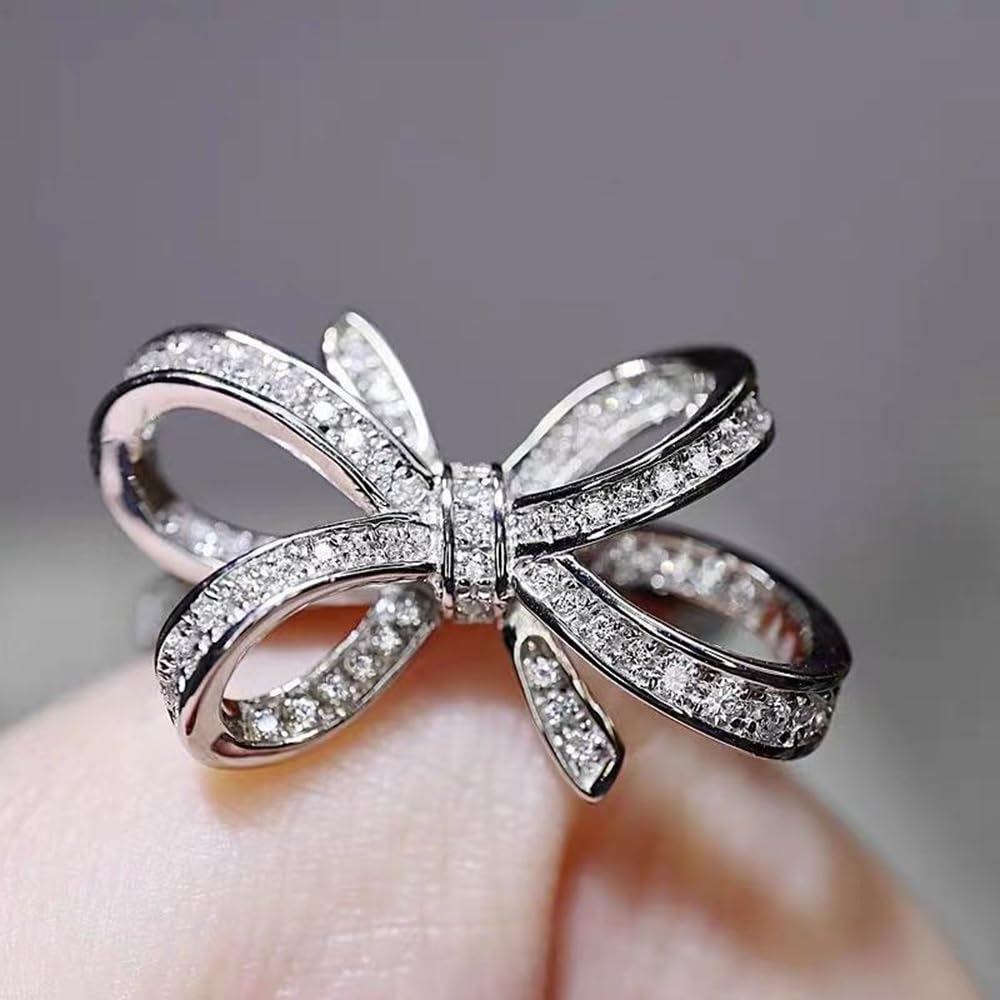 Sparkly CZ Rhinestone Bow-Knot Cocktail Ring for Women - Cubic Zirconia Knuckle Ring, Wedding & Promise Jewelry - Perfect for Parties, Date Nights & Special Occasions