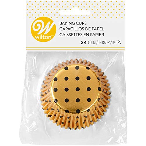 Wilton Gold Foil Black Dot Baking Cups - 24 Count Premium Cupcake Liners for Parties, Weddings & Holiday Baking