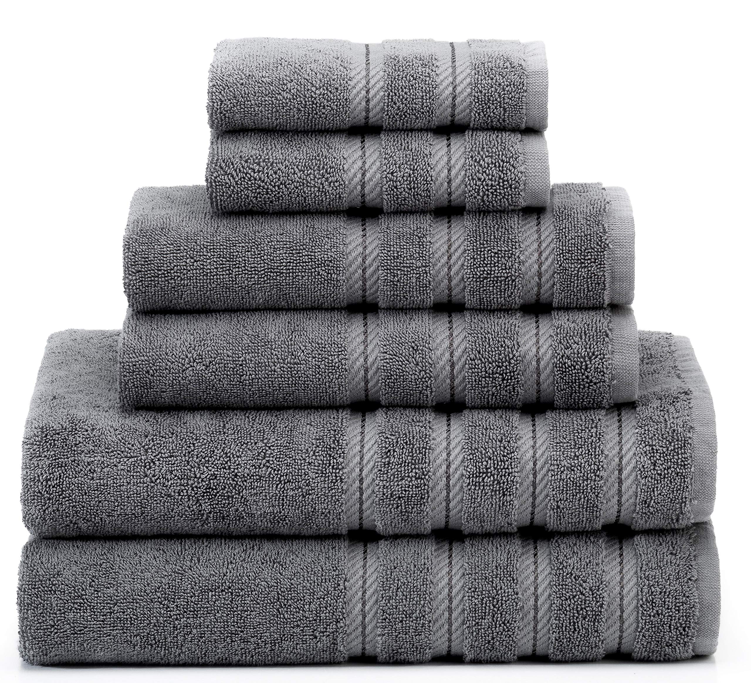 Premium 6-Piece Soft Linen Towel Set - 100% Ringspun Cotton Bath Towels - Luxury Grey Bathroom Towels for Spa, Hotel & Home Use