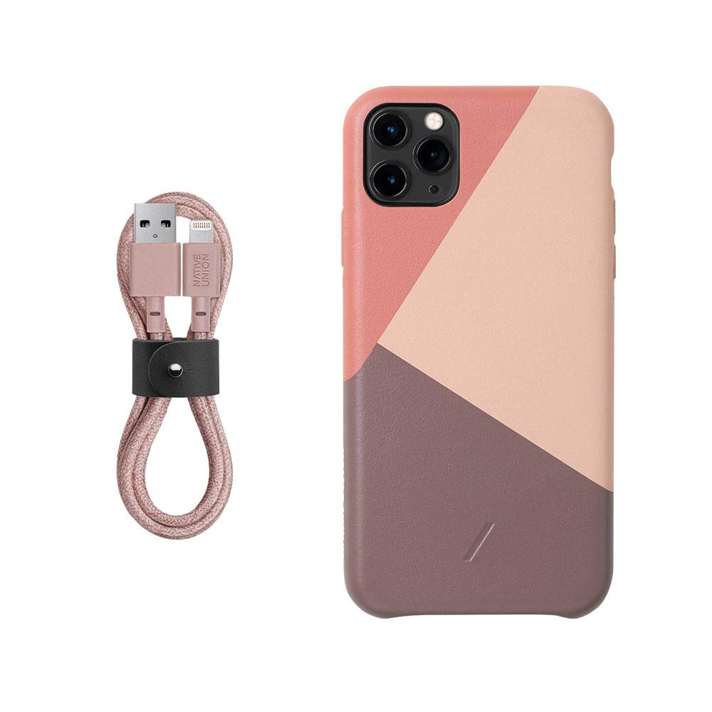 Native Union iPhone 11 Pro Max Case & Charging Cable Bundle - Rose Gold Marquetry Clic Case + 4ft Ultra-Strong Reinforced Lightning to USB Cable | Perfect for Travel, Office & Everyday Protection