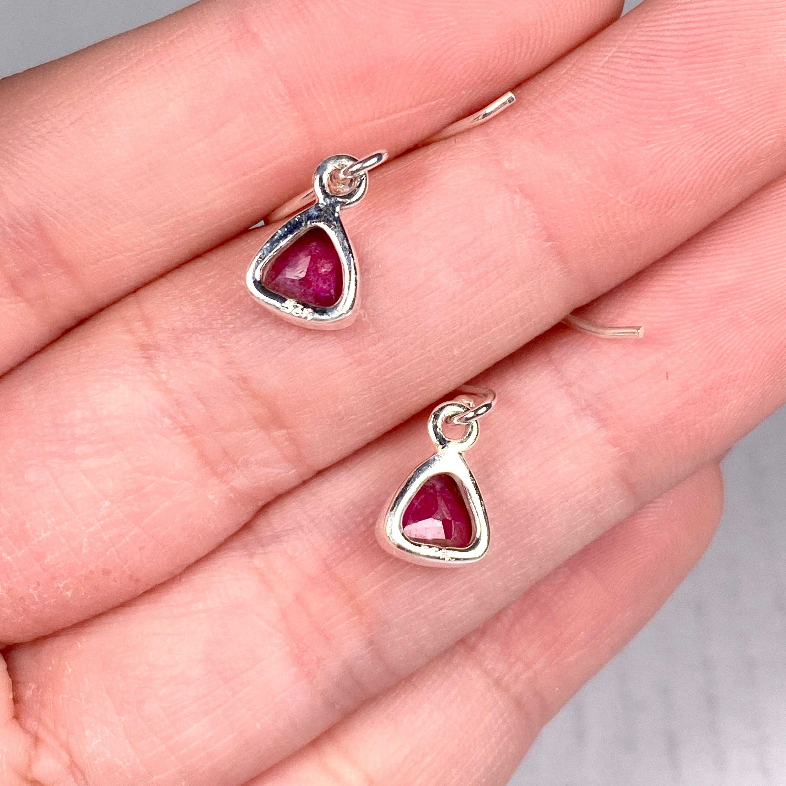 Petite Ruby Triangular Faceted Earrings R2363 RBT - Elegant Dangle Earrings for Women, Perfect for Parties, Weddings & Special Occasions