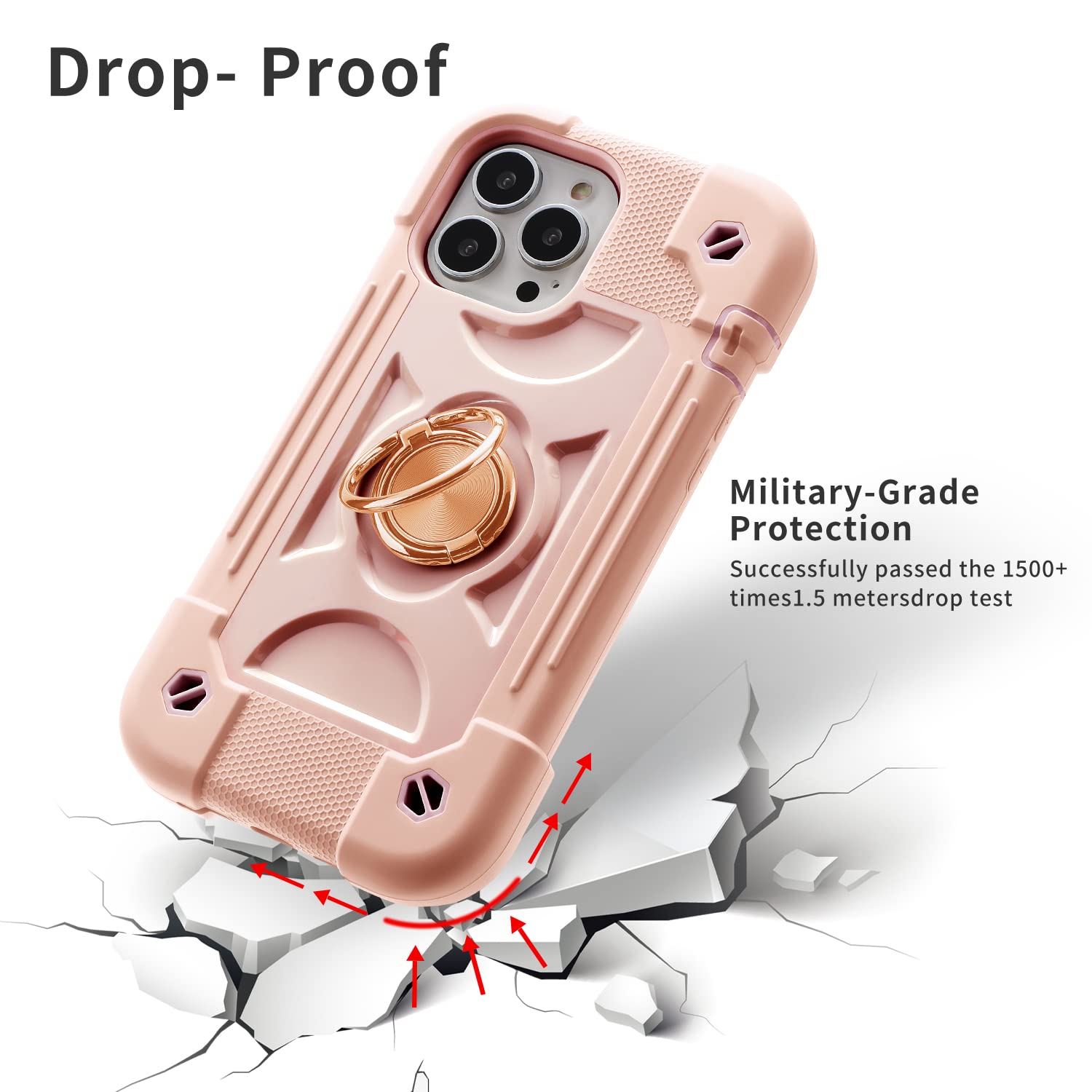 Premium Shockproof iPhone 13 Pro Max Case 6.7 Inch with Ring Stand - Includes 2 Pack Tempered Glass Screen Protector + Camera Lens Protector - Heavy Duty Protective Cover (Pink) - Perfect for Work, Travel & Outdoor Activities