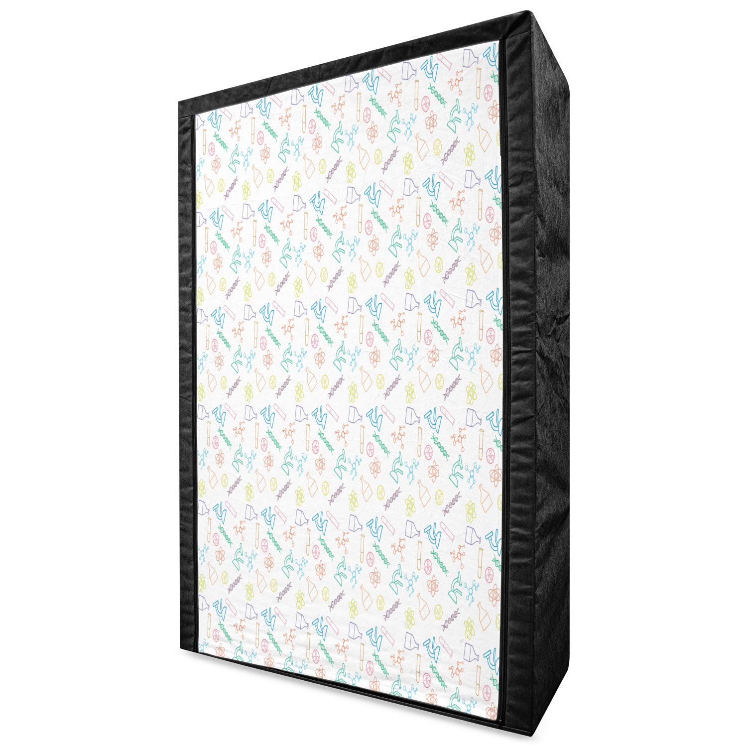 Ambesonne Science Themed Portable Fabric Wardrobe - Chemistry Pattern with Lab Equipment Design, University Dorm Closet Organizer with Shelves for Clothes Storage, 42.5 Inch Multicolor - Perfect for College Students & Science Enthusiasts Bedroom Organization