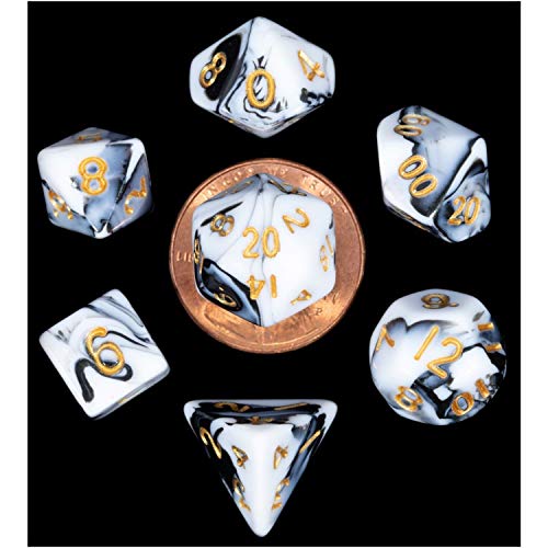 Premium Metallic Dice Set with Gold Numbers - 7-Piece Mini Marble Gaming Dice for D&D, RPG, Board Games & Casino Night - Perfect for Tabletop Gamers & Collectors