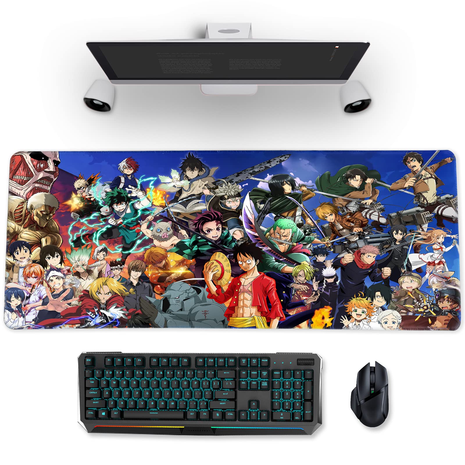 Anime Gaming Mouse Pad - Large Non-Slip Rubber Desk Mat for Computer, PC & Laptop (31.5x11.8x0.12 Inch) - Perfect for Office Work, Gaming & Anime Enthusiasts