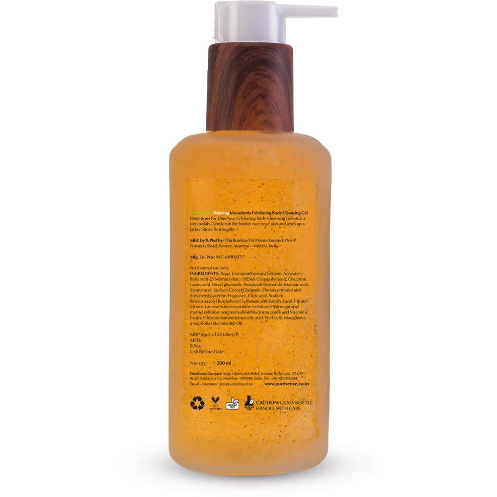 Relaxing Macadamia Exfoliating Body Wash - Sulfate & Paraben Free Cleansing Gel (200ml) for Smooth Skin - Perfect for Shower & Spa Days