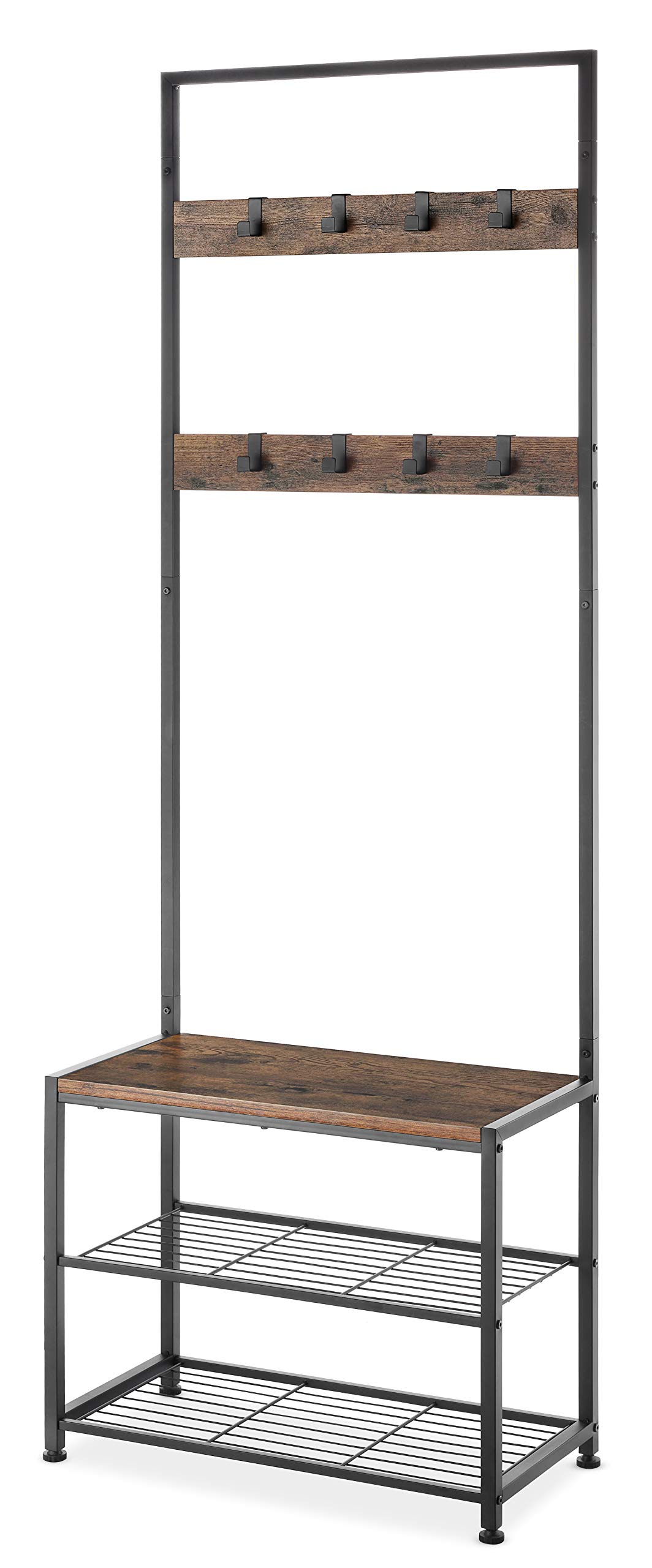 Whitmor Modern Industrial Coat Rack with Shoe Storage - Rustic Brown Hall Tree for Entryway - Perfect for Small Spaces, Apartments & Mudroom Organization