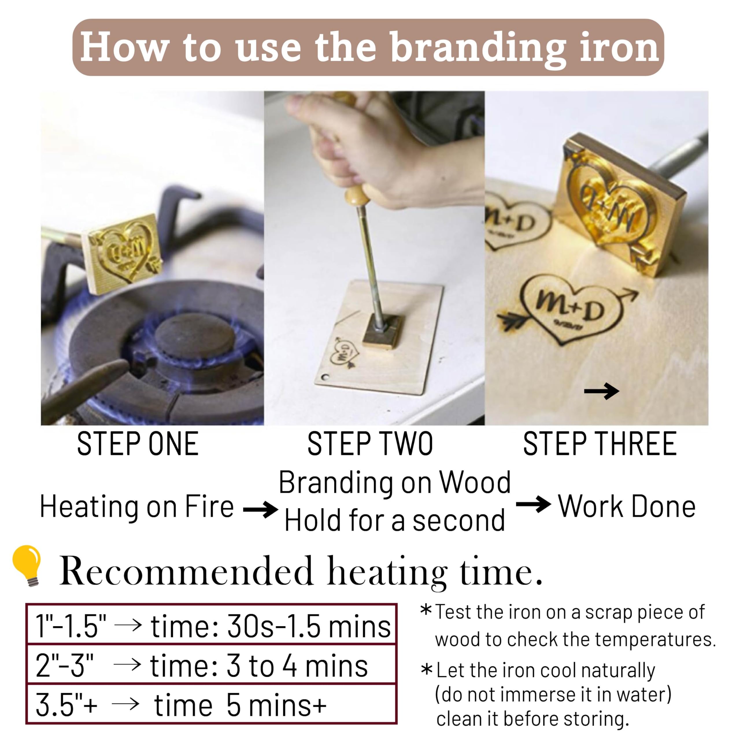 Custom Logo Wood Branding Iron - Handcrafted Leather & Wood Stamp Tool - 1.5