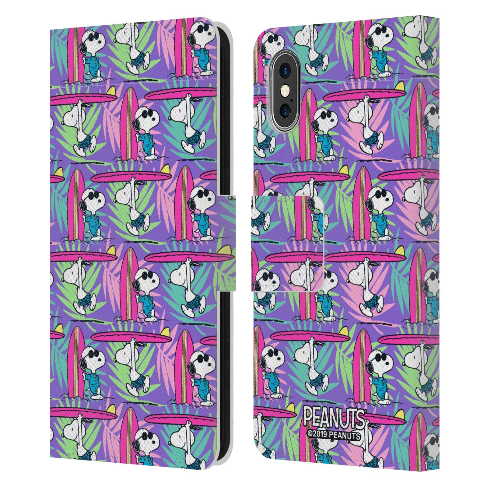 Officially Licensed Peanuts Surf Pattern Snoopy Aloha Disco Leather Wallet Case for Apple iPhone X/Xs - Stylish Protective Cover for Beach, Travel & Everyday Use