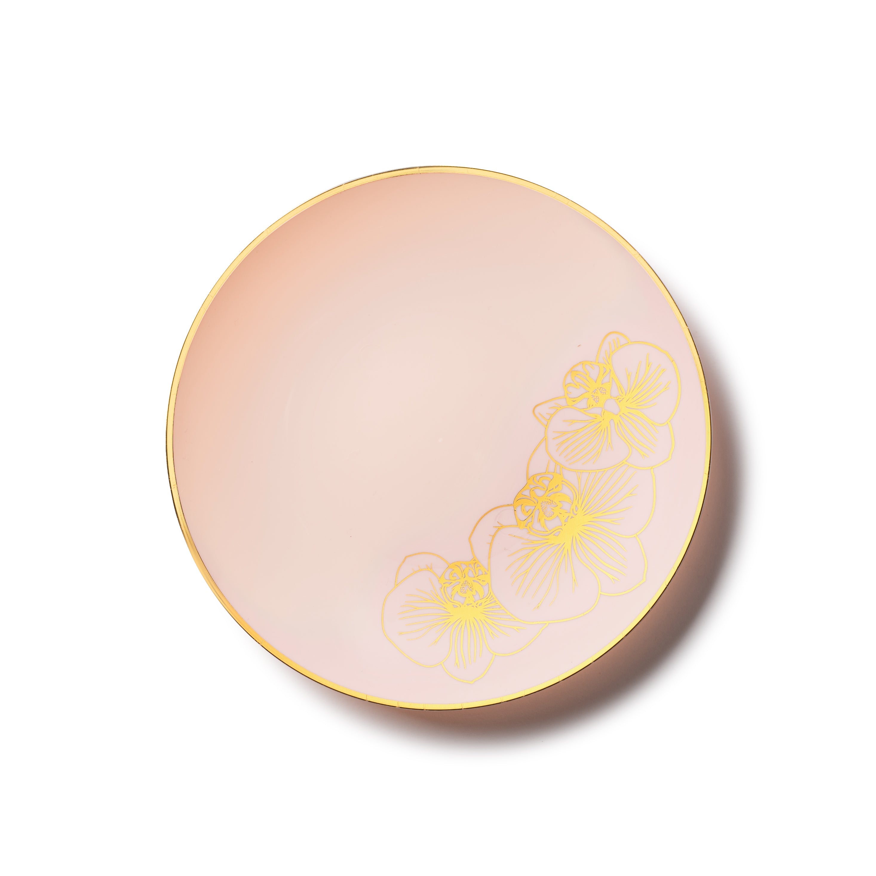 Vintage Pink and Gold Round Plastic Plates - Elegant Orchid Design for Parties, Weddings, and Special Events