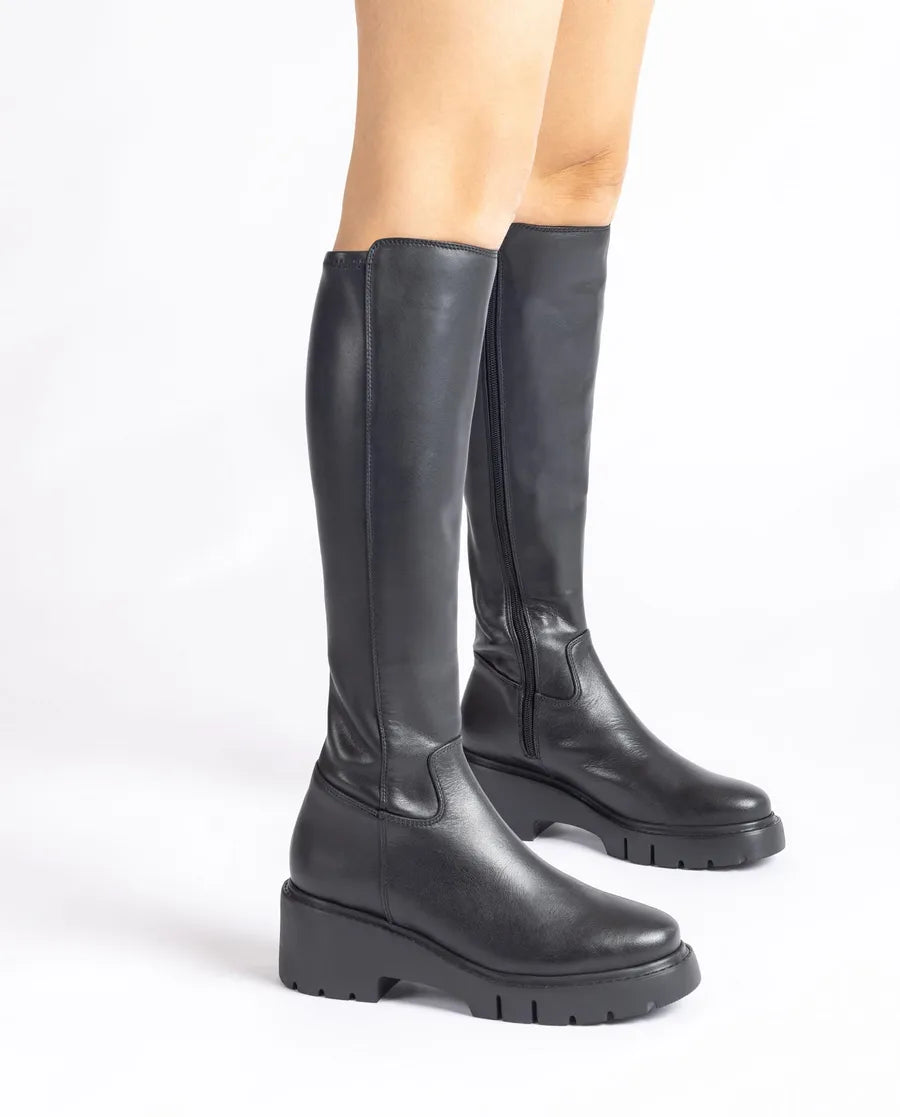 Unisa JACE Black Leather Knee High Boots for Women - Stylish & Comfortable Winter Fashion Boots for Casual Outfits, Office Wear & Night Out