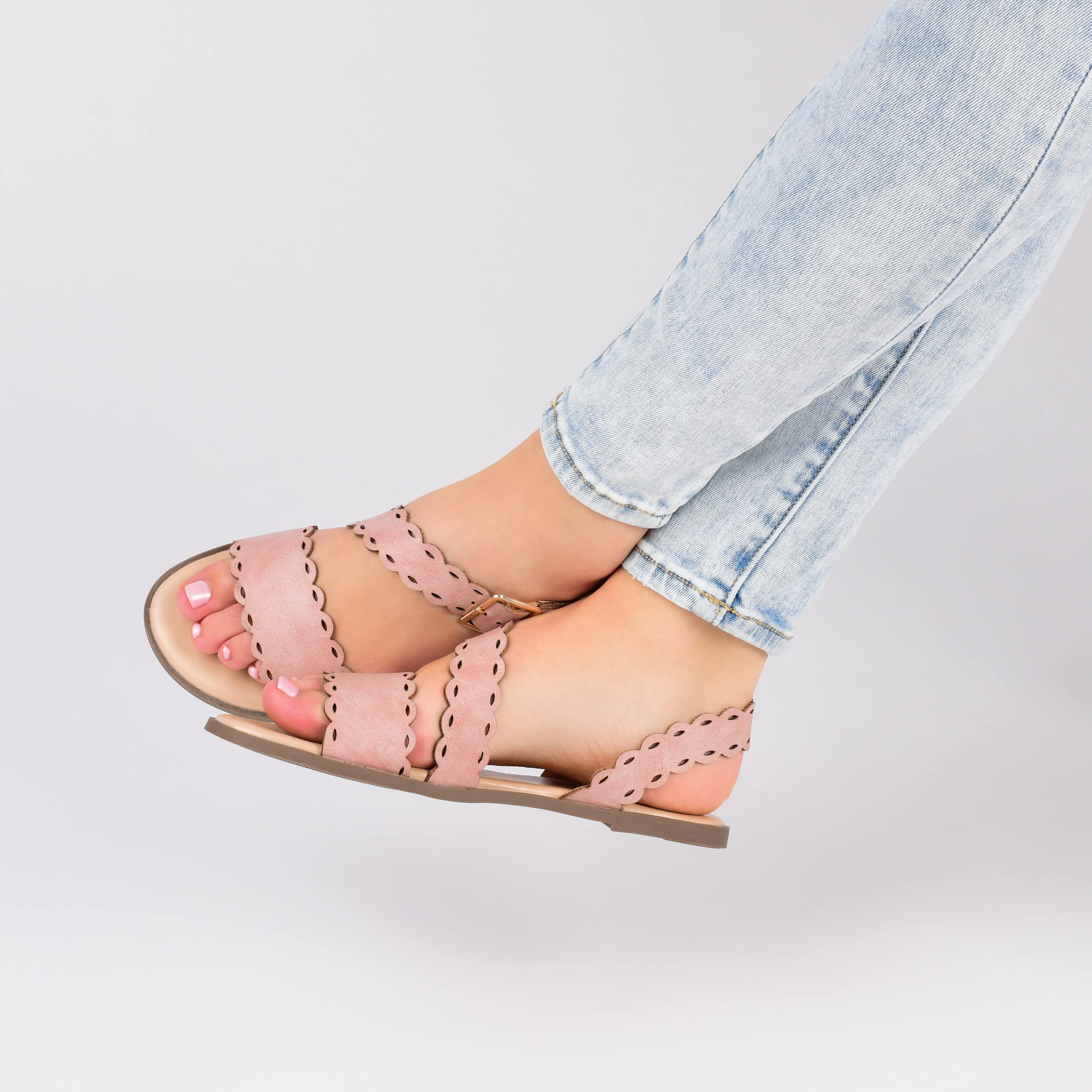 Journee Collection Women's Comfortable Flat Sandals - Breathable Summer Casual Shoes for Beach, Walking & Outdoor Activities