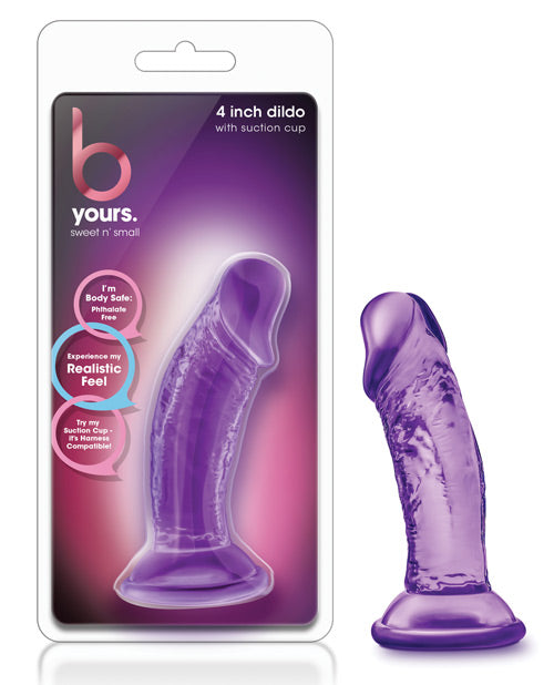 B Yours Sweet N' Small Purple Dildo with Suction Cup - 4.5 Inch Mini Vibrator for Clitoral & G-Spot Stimulation - Perfect for Solo Play, Couples Fun & Beginner Sex Toys