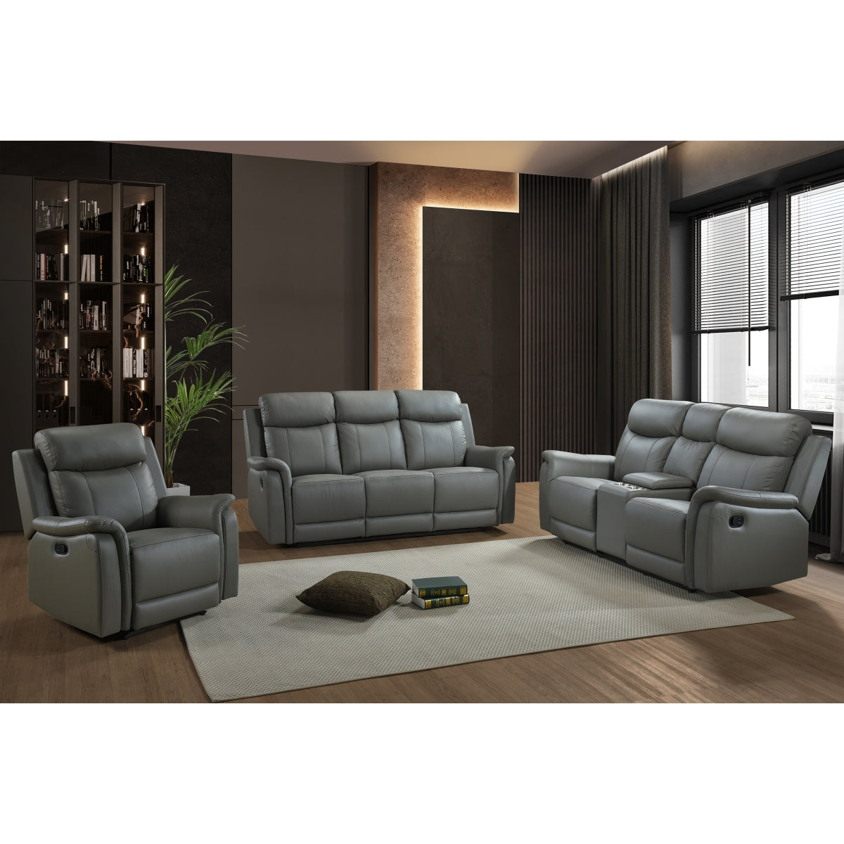 Grey Leather Reclining Loveseat - Modern Faux Leather Recliner Sofa for Living Room, Home Theater & Lounge - Comfortable Two-Seater with Adjustable Backrest