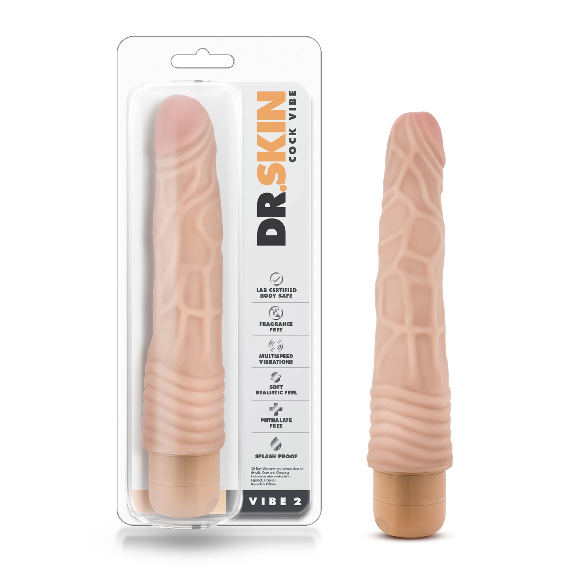 Blush Novelties Dr Skin Vibe 2 - 9 Inch Realistic Vibrating Dildo for Women & Couples - 1.5 Inch Girth, Waterproof, Bendable & Multi-Speed - Soft Body-Safe Silicone Adult Sex Toy - Perfect for Shower Play, Solo Pleasure & Couples' Intimacy - Beige