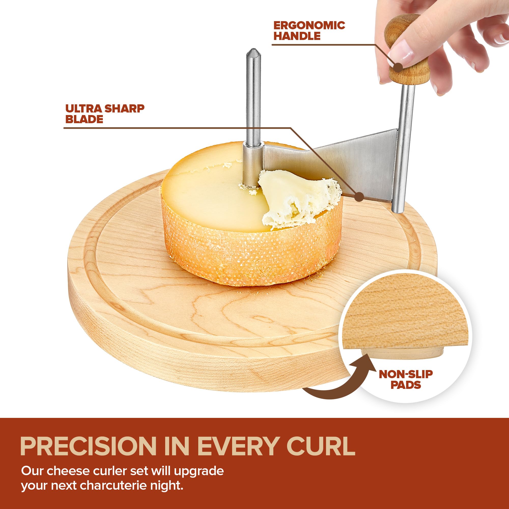 Premium Wooden Cheese Curler with Stainless Steel Blade - Professional Girolle Cheese Shaver for Hard Cheese & Chocolate - Includes Acrylic Lid - Perfect for Cheese Boards, Wine Pairings & Gourmet Gift Giving