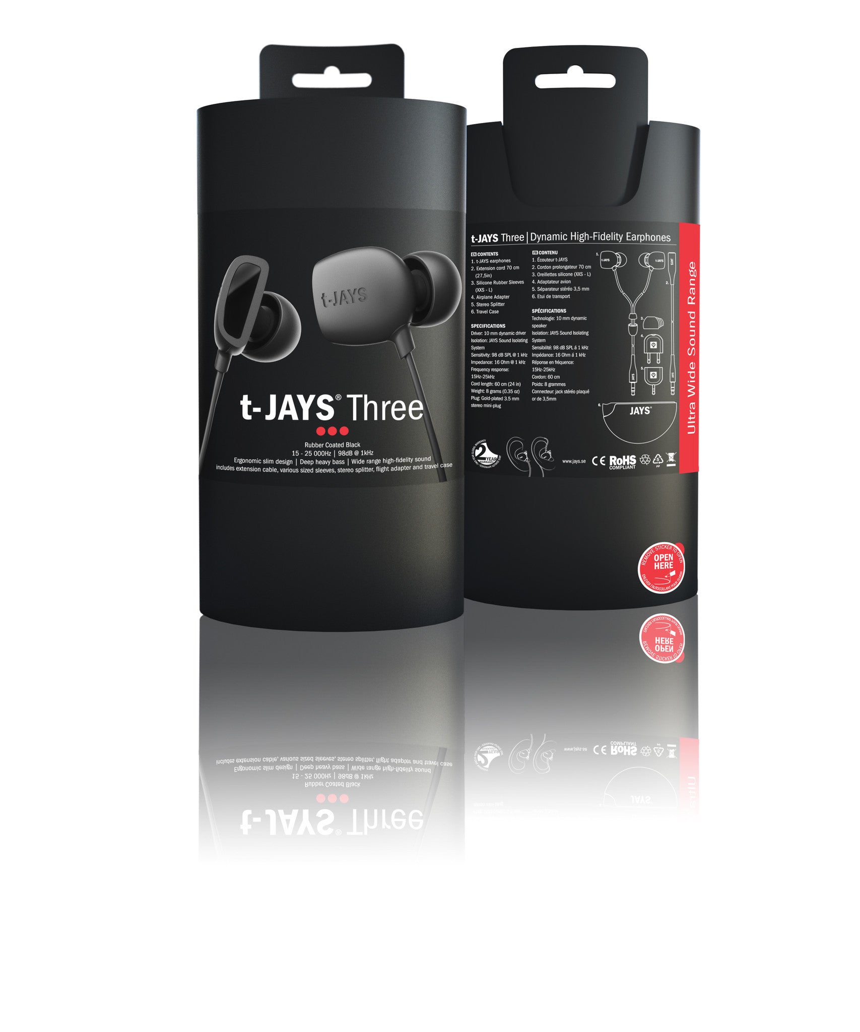 JAYS T-JAYS Three Premium In-Ear Headphones - High-Quality Sound for Music, Gaming & Travel