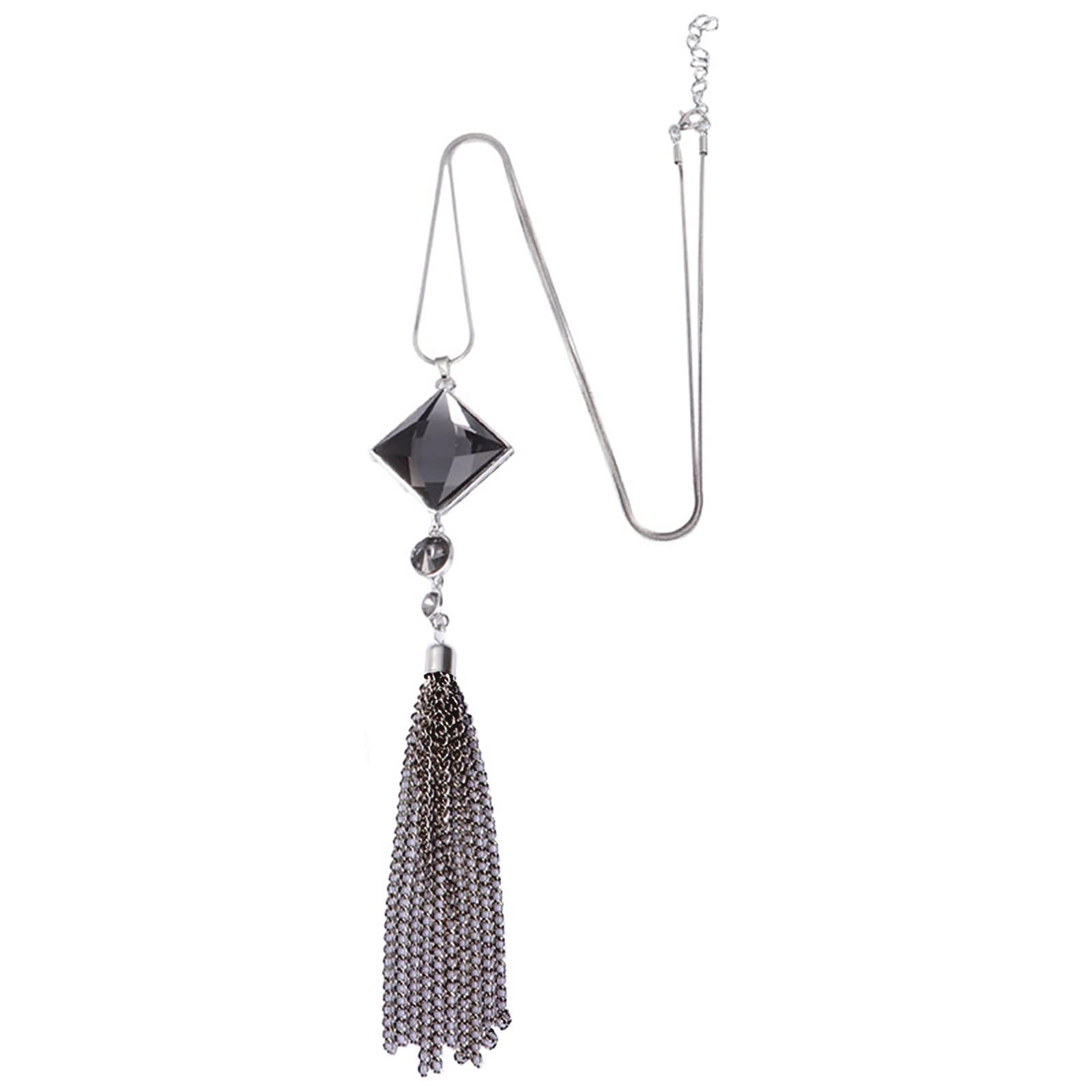 Johtae Women's Crystal Tassel Necklace - Elegant Fashion Jewelry for Girls & Ladies, Perfect for Sweater Chains, Pendants & Gifts | Ideal for Parties, Dating & Office Wear