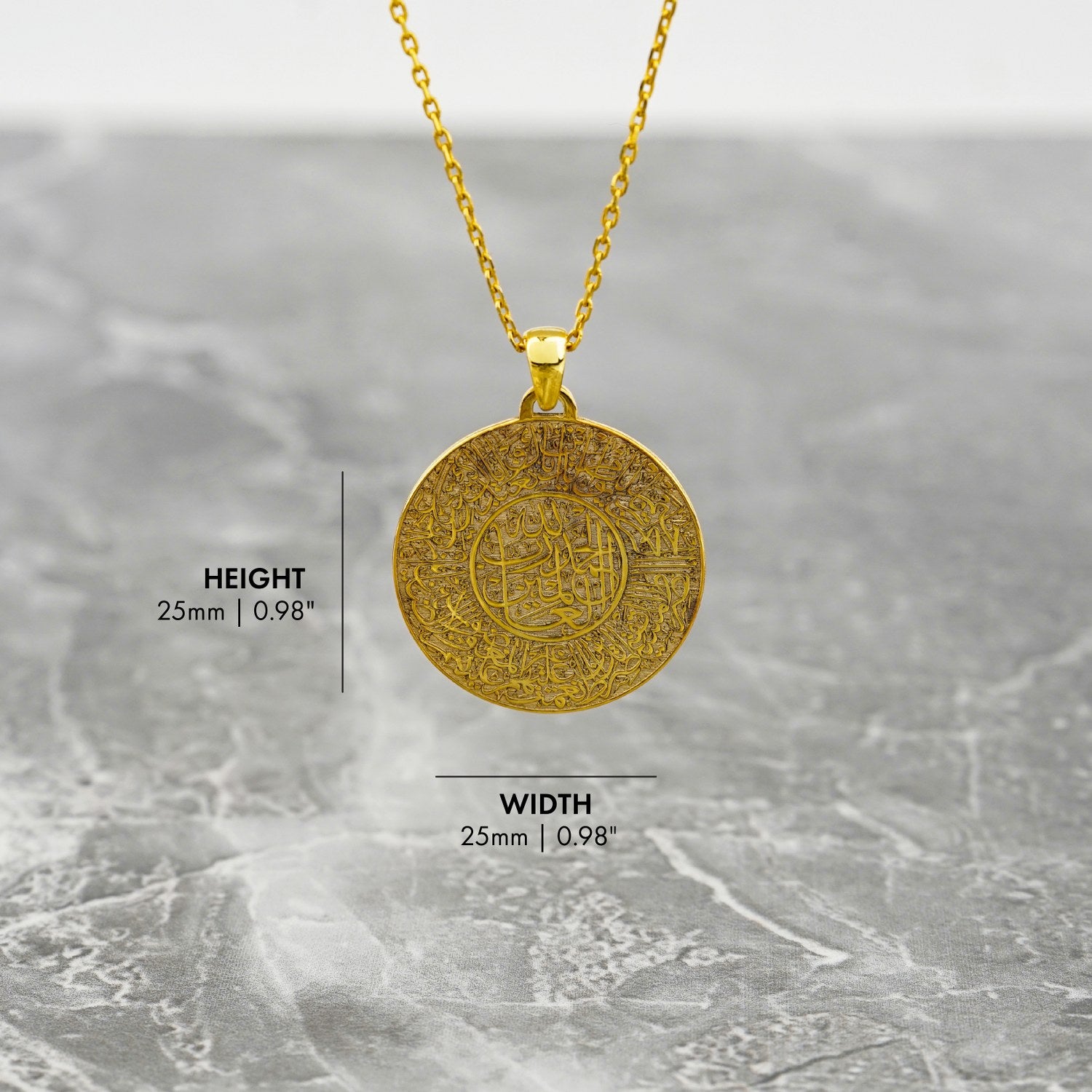 18K Gold Plated Silver Surah Fatiha Round Pendant - Islamic Jewelry for Women & Men - Perfect for Daily Wear, Prayer & Special Occasions