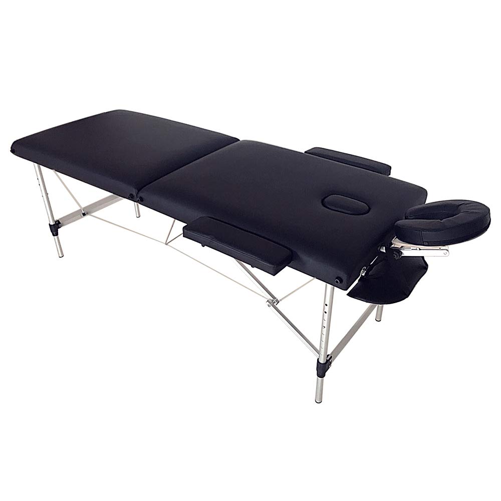 Portable Folding Massage Table - Adjustable Height Professional Massage Bed with Aluminum Alloy Frame for Facial, Tattoo & Spa Treatments - Perfect for Salon, Home Use & Mobile Therapists - Black