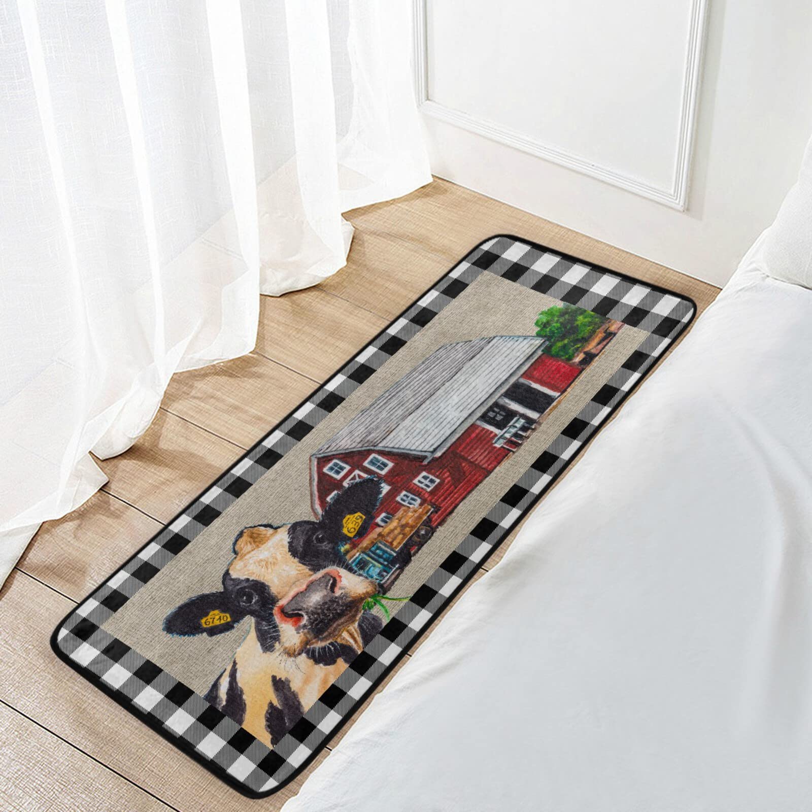 Non-Slip White Buffalo Plaid Kitchen Rugs - Washable Anti-Fatigue Cushioned Floor Mats for Farmhouse, Laundry & Sink Areas - Perfect for Home, Office & Standing Workstations - 39x20 Inch
