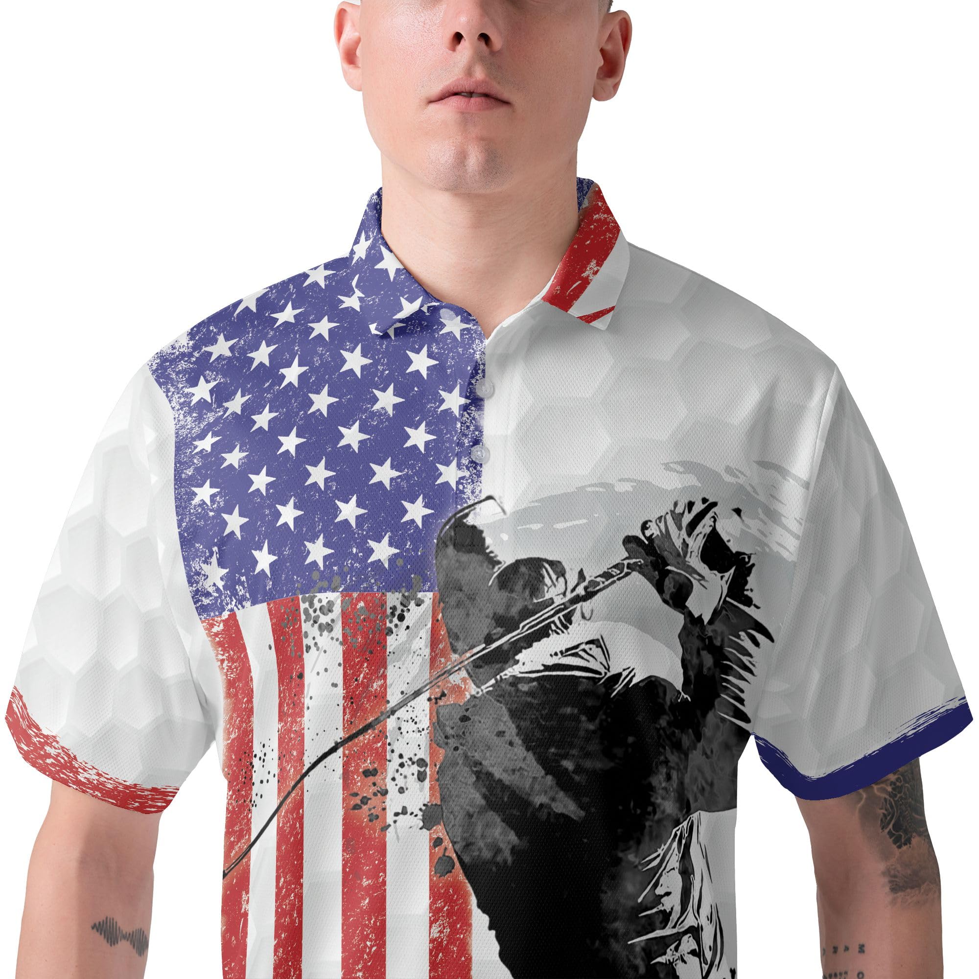HYPERFAVOR Patriotic Golf Shirts for Men - American Flag Polo Shirts for Golf - Breathable Short Sleeve Performance Shirts - Perfect for Golf Tournaments & 4th of July Celebrations