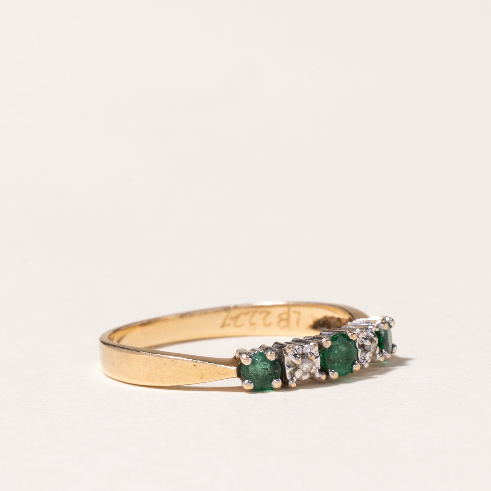 10K Gold Five Stone Emerald and Diamond Ring - 0.14ctw Emerald & 0.01ctw Diamond - Size 5.75 - Elegant Wedding Band, Anniversary Gift, Engagement Ring for Her