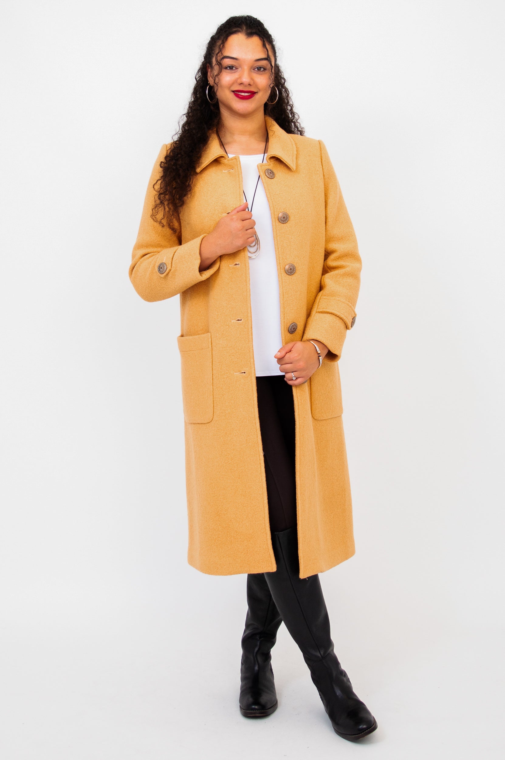 Edna Coat Women's Boiled Wool Jacket in Latte Color - Perfect for Fall and Winter Outerwear, Office Wear & Casual Outfits