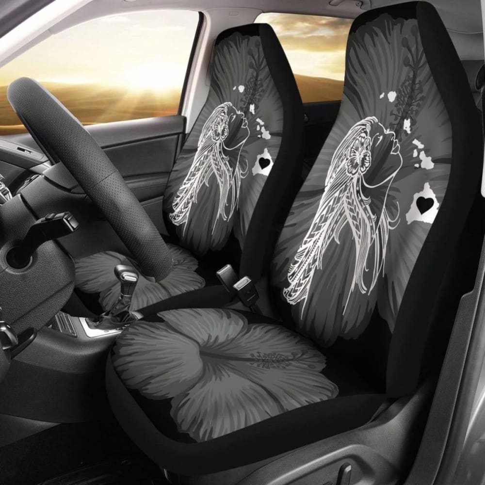 Premium Alohawaii Car Seat Covers - Hawaiian Hula Girl & Hibiscus Map Design (White) | Universal Fit for Cars, Trucks & SUVs | Perfect for Beach Trips, Summer Road Travel & Tropical Themed Vehicles