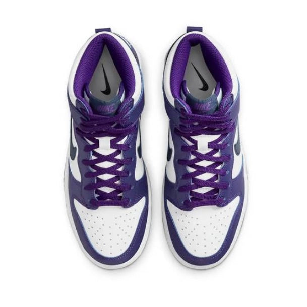 Nike Dunk High GS Sneakers in Midnight Navy & Purple Swoosh - Stylish Basketball Shoes for Teens & Kids - Perfect for School, Sports, and Casual Wear
