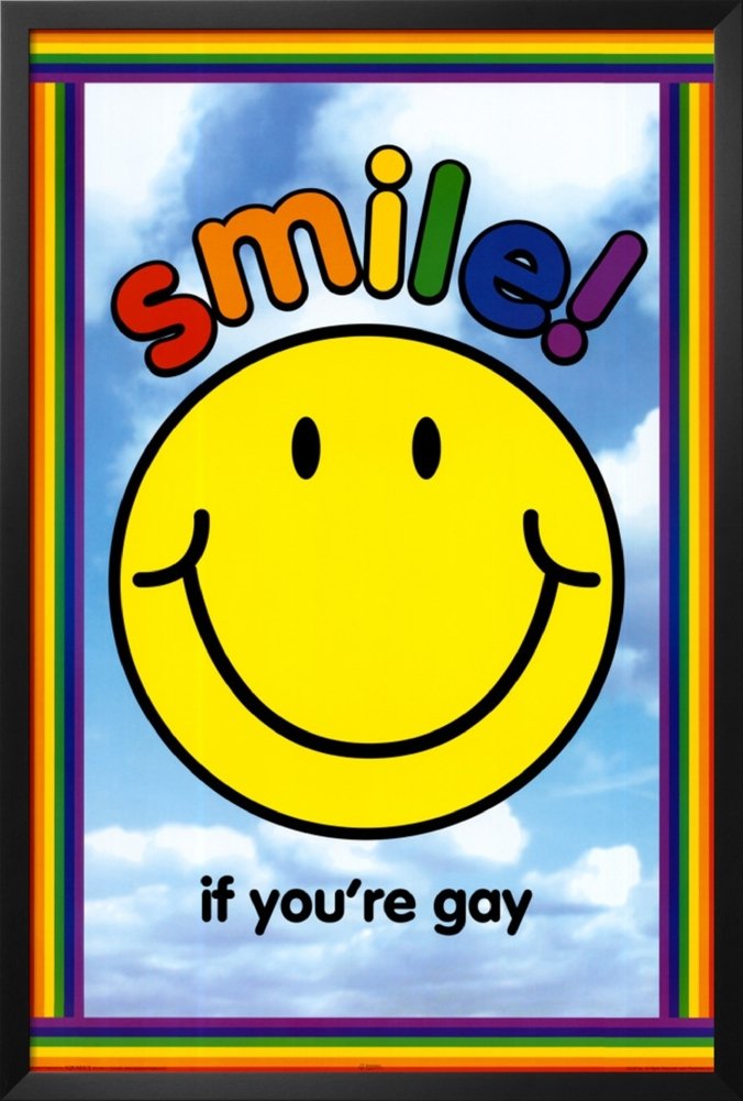 Buyartforless Framed 'Smile If You're Gay' 36x24 Art Print Poster - Rainbow Pride Smiley Face Wall Decor for LGBTQ+ Room, Office & Pride Events
