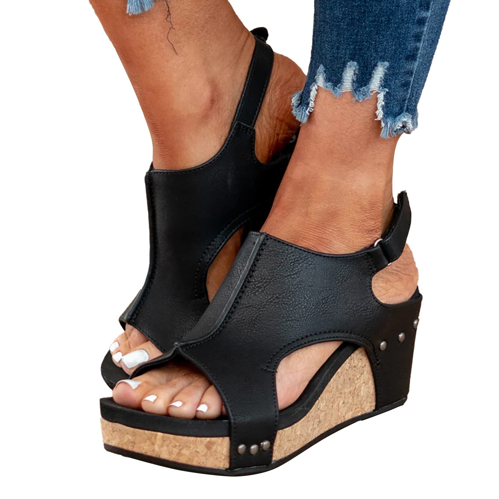 Women's Adjustable Buckle Peep Toe Slingback Platform Wedge Sandals - Comfortable Walking Shoes for Women | Perfect for Beach, Vacation & Summer Outfits