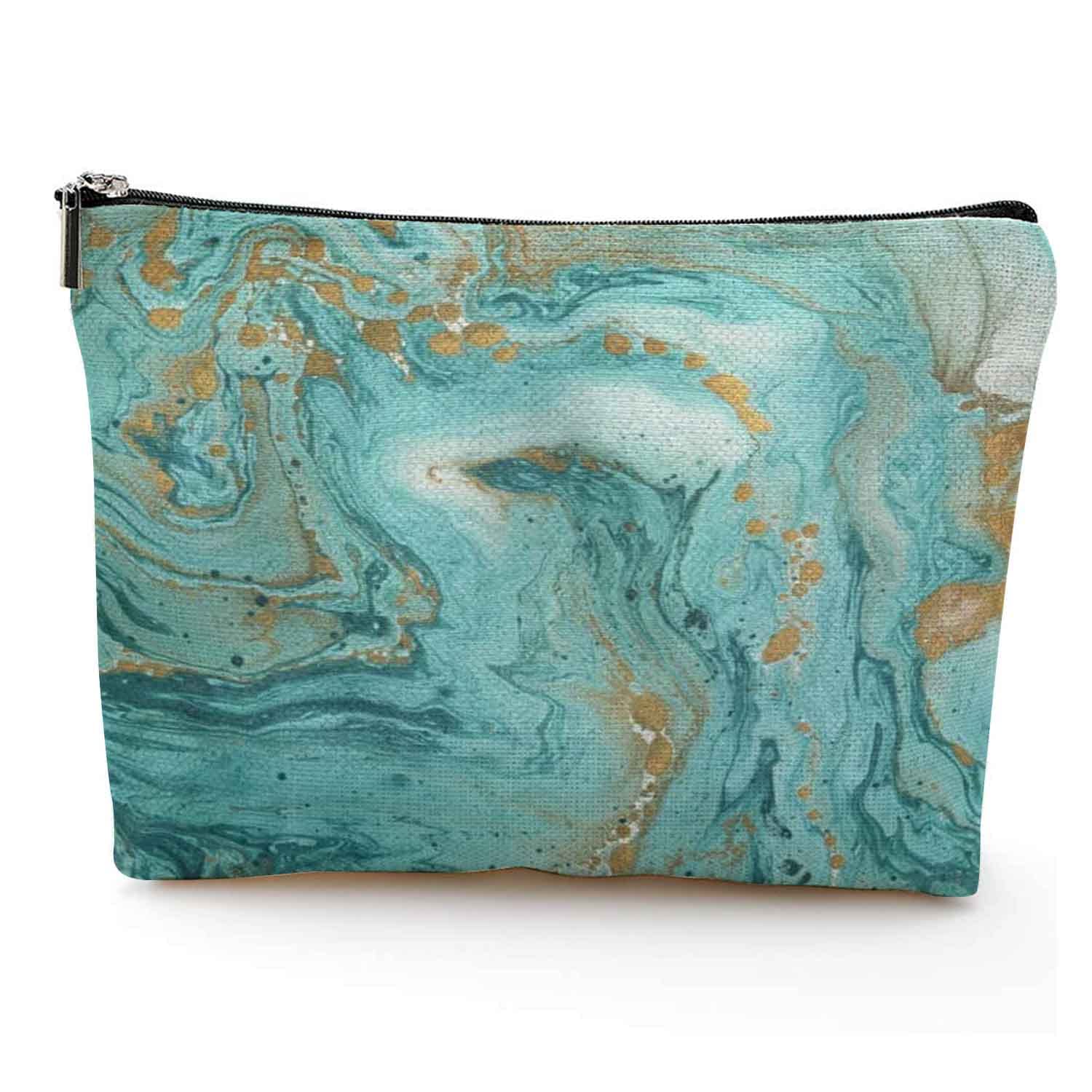 Large Travel Makeup Bag for Women - Waterproof Cosmetic & Toiletry Organizer with 3D Marble Stone Print (7x10 Inches) - Perfect for Vacation, Gym, Business Trips & Daily Essentials Storage