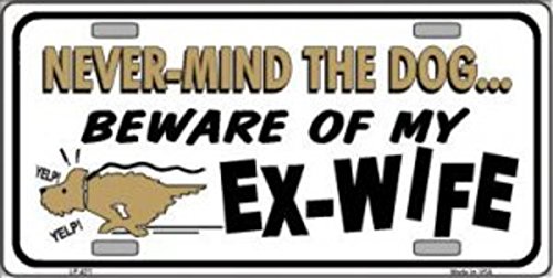 Funny Divorce Gift - Beware of My Ex-Wife Metal License Plate - Novelty Car Accessory for Bumper or Garage Decor - Perfect for Divorced Men & Women