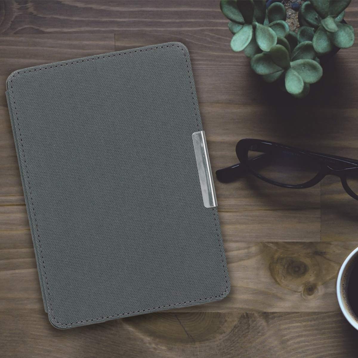 kwmobile Protective Case for Amazon Kindle Paperwhite - Durable Nylon e-Reader Cover with Folio Book Style Design in Anthracite - Perfect for Reading, Travel & Daily Commute