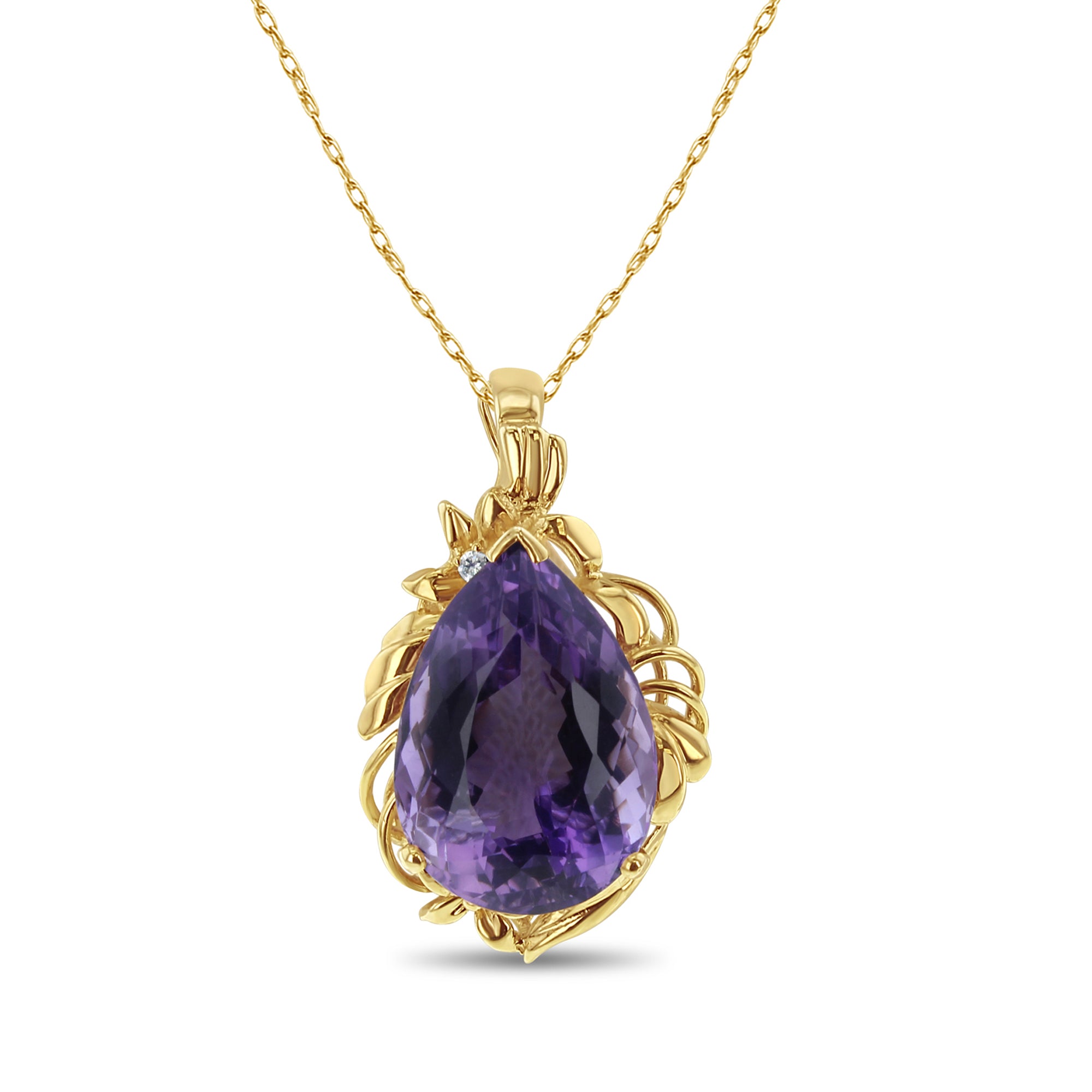 Elegant Pear-Shaped Amethyst Pendant with Intricate Gold Design - Perfect for Weddings, Anniversaries & Special Occasions