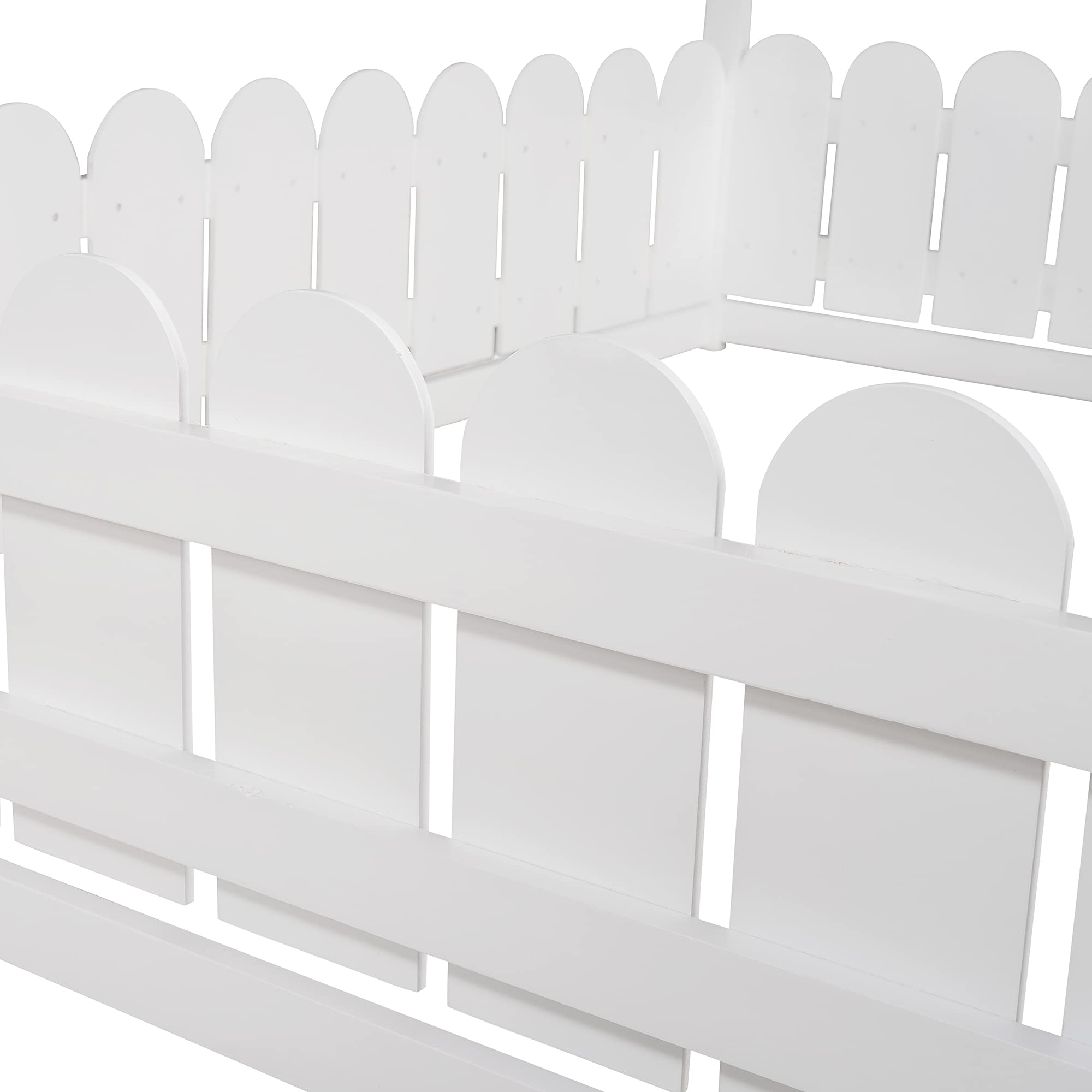 Full Size Wooden House Bed Frame with Safety Fence - Sturdy Cabin Floor Bed for Kids Nursery, Toddler & Children's Room Furniture - High Weight Capacity (White) - Perfect for Bedrooms, Daycare Centers & Playrooms