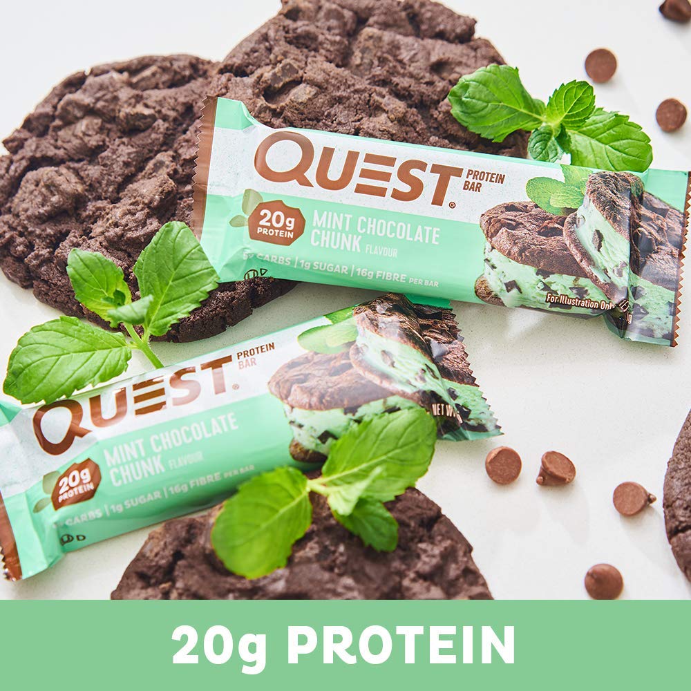 Quest Bar Protein Bars - Mint Chocolate Chunk Flavor, Gluten Free & Low Carb (12 Count Box) | Post-Workout Recovery & Healthy Snacking On-The-Go